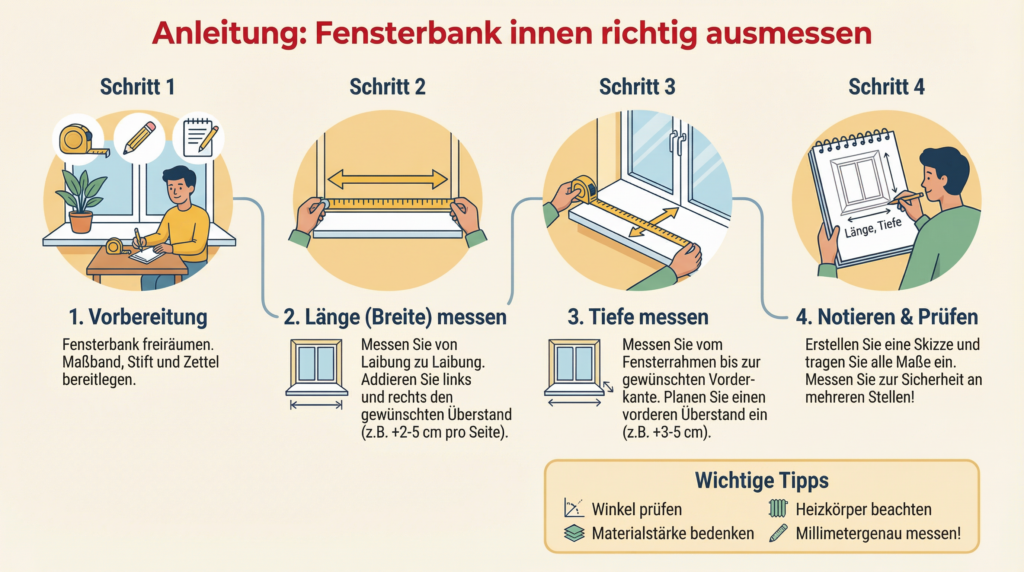Infografik: Anleitung Fensterbank innen ausmessen